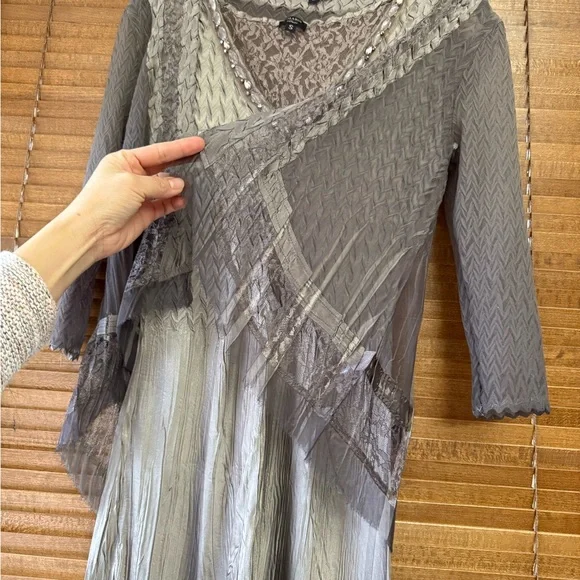 Komaro Beaded Charmeuse & Cliffon Tiered Dress withh Jacket - Picture 11 of 14